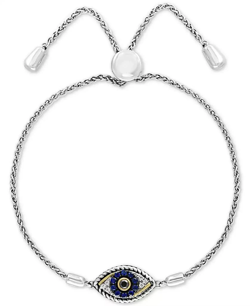 Effy EFFY® Sapphire (1/10 ct. t.w.) & Diamond (1/10 ct. t.w.) Evil Eye Bolo Bracelet in 14k Gold & Sterling Silver 1
