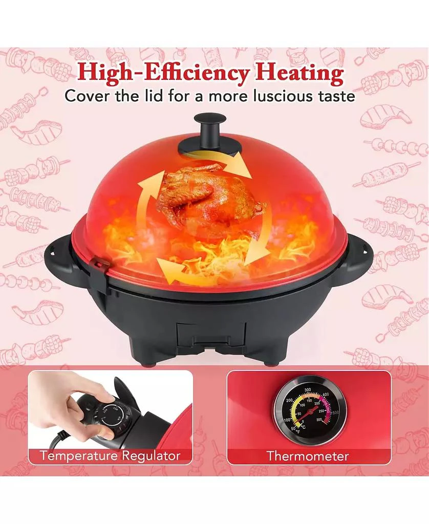 Ecooso Electric BBQ Grill 1200W Indoor Outdoor Grill with 2-Zone Non-Stick Grilling Plate-Red 4