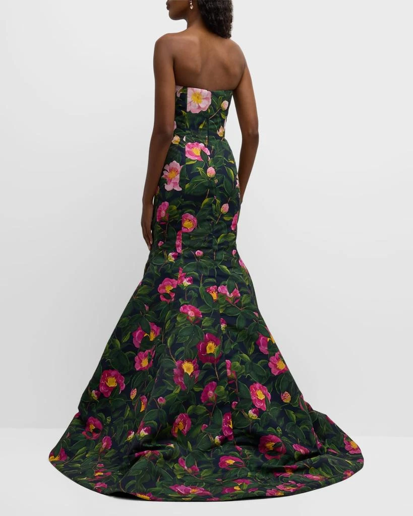 Oscar de la Renta Strapless Flower-Applique Camellia Faille Mermaid Gown 4