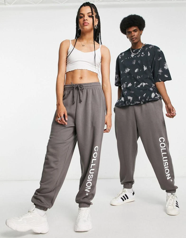 COLLUSION COLLUSION Unisex logo joggers in dark grey 3