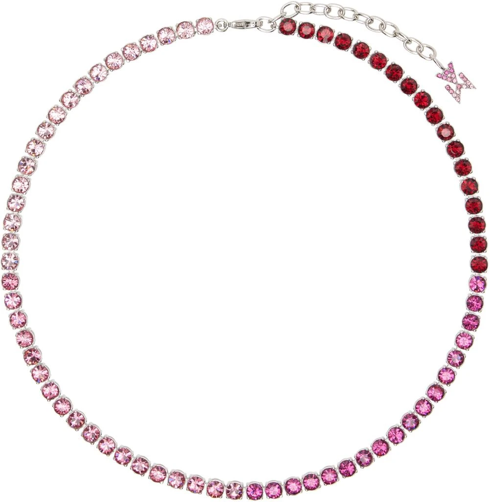 Amina Muaddi Silver & Pink Tennis Necklace 1