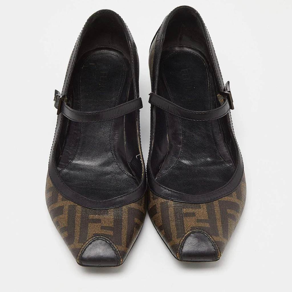 Fendi Fendi Black/Brown Coated Canvas and Leather Marry Jane Ballet Flats Size 39.5 3