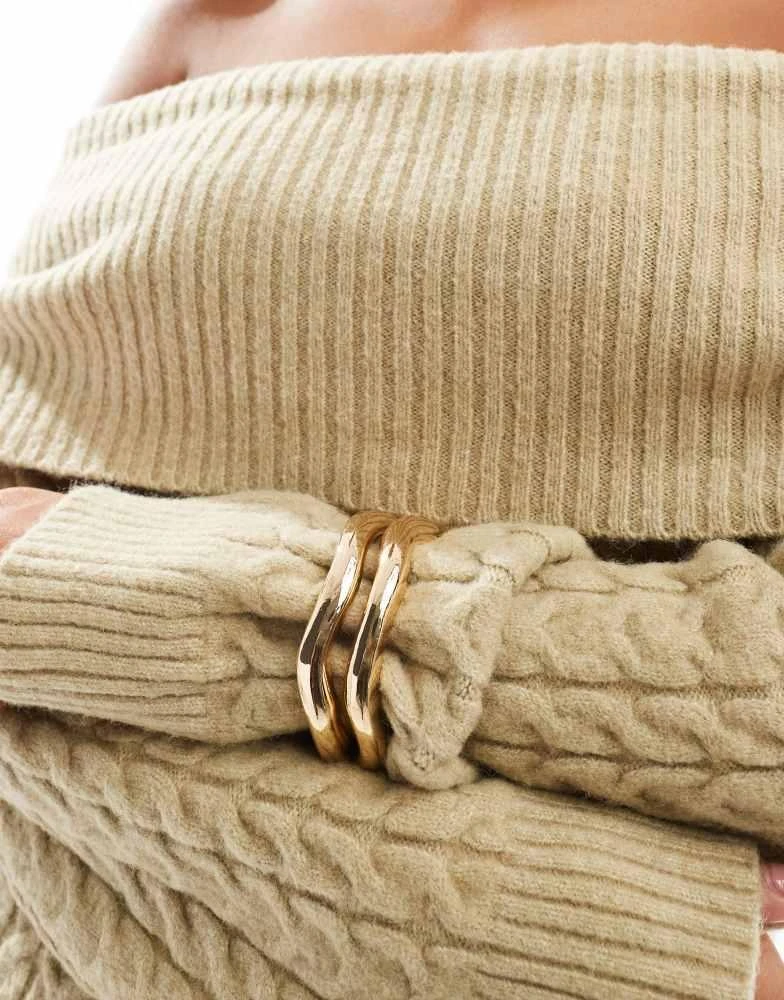 Bershka Bershka bardot cable knit jumper in khaki 3