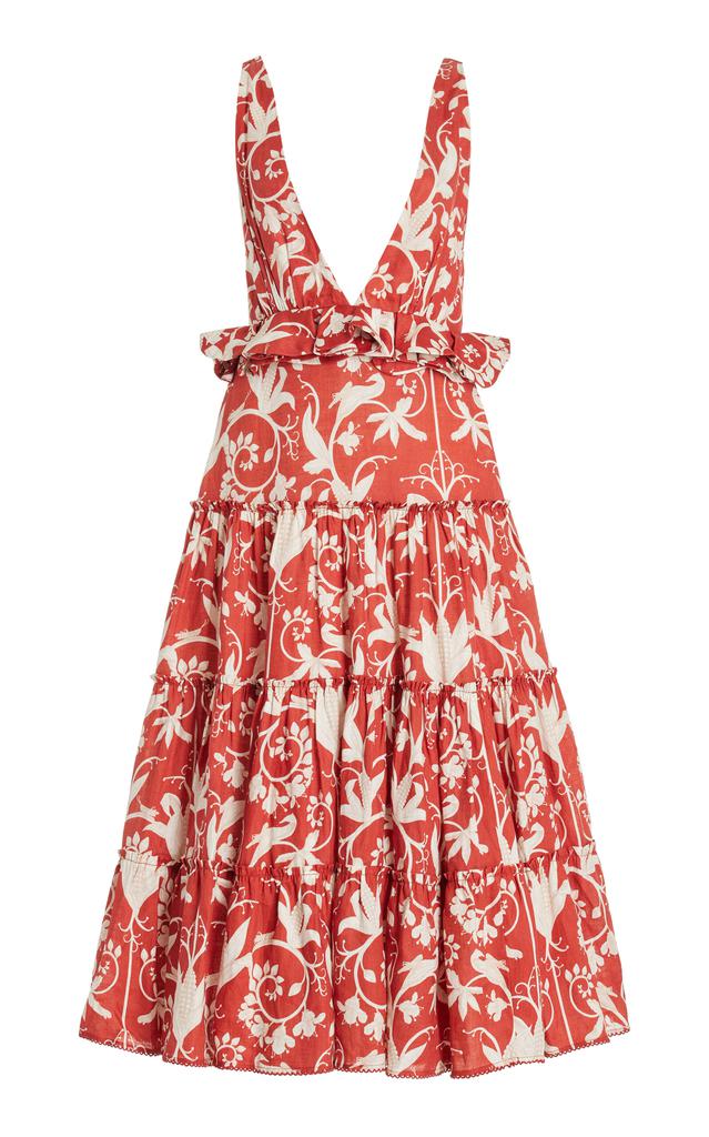 Agua by Agua Bendita Agua by Agua Bendita - Lago Maiz Tiered Linen Midi Dress - Red - XL - Moda Operandi