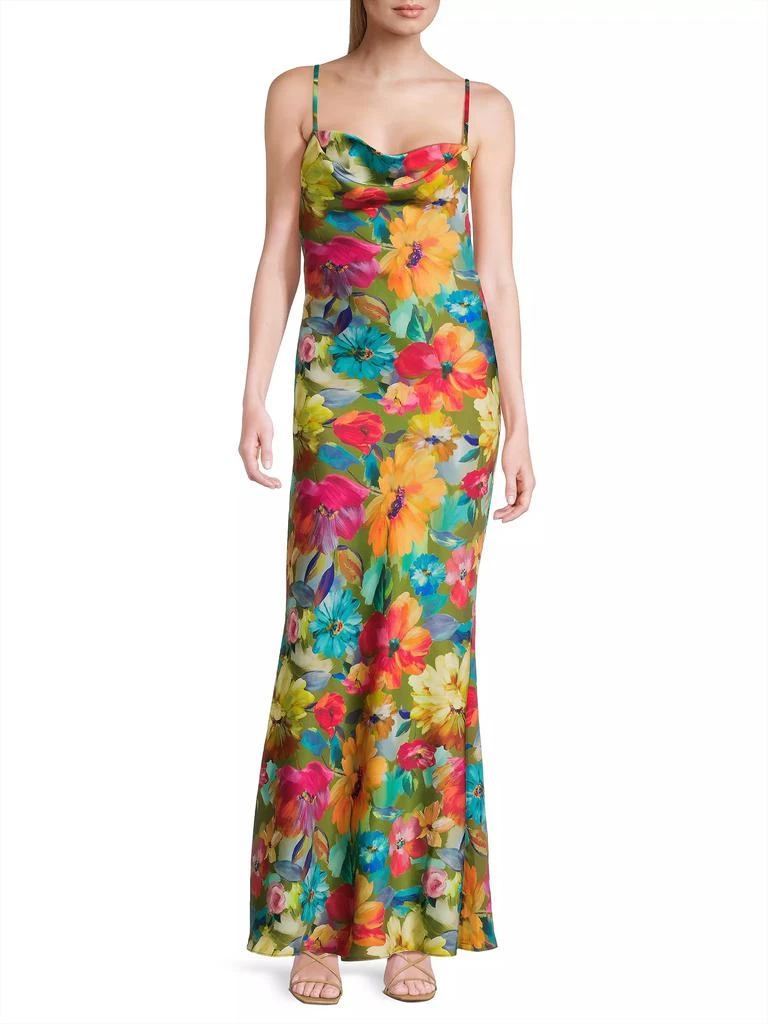 Liv Foster Floral Stretch Satin Column Gown 2