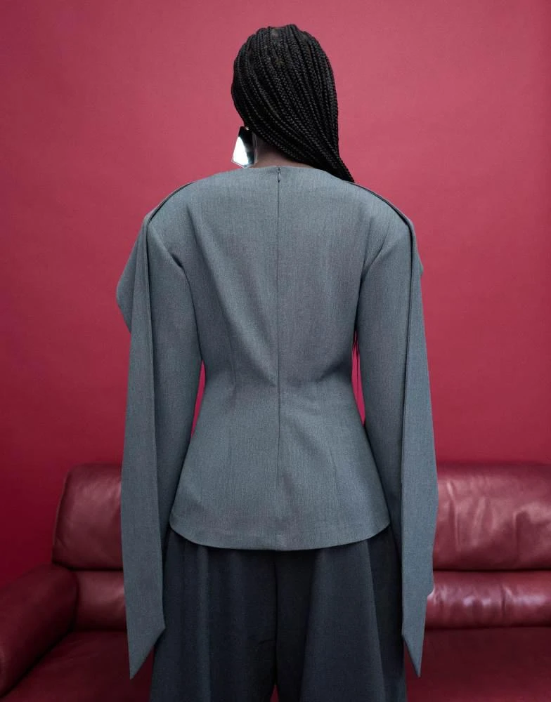 ASOS ASOS DESIGN scarf neck tailored top in grey 3