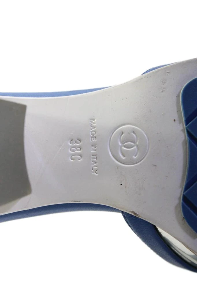 Chanel Womens Leather Peep Toe PVC Logo Sandals Blue 6