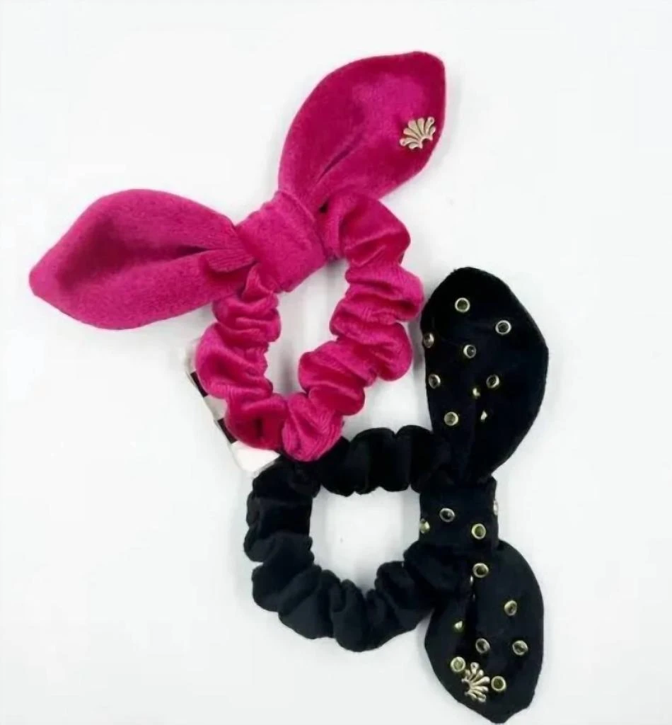 Shop Embellished Mixed Set Of 2 Scrunchies In Jet Black  display picture 3
