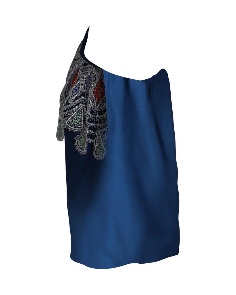 PETER PILOTTO One Shoulder Embroidered Top in Blue Viscose