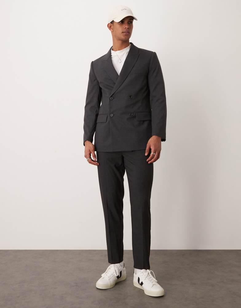 Abercrombie & Fitch Abercrombie & Fitch double breasted wool blend flannel blazer in charcoal