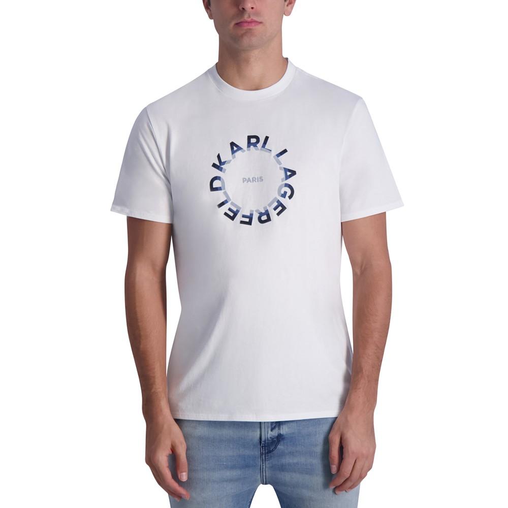 KARL LAGERFELD PARIS Men's Flocked Circle Logo Graphic T-Shirt