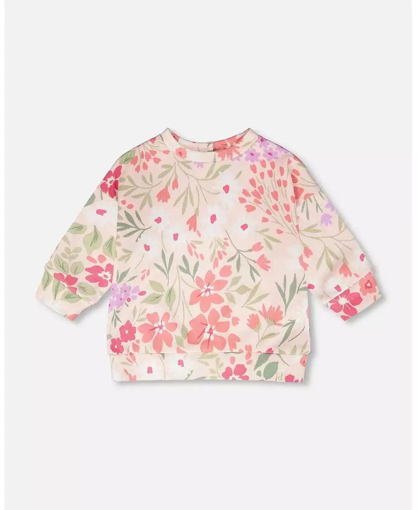 Deux par Deux Toddler Girls French Terry Sweatshirt Pink Printed Flowers - Toddler|Child