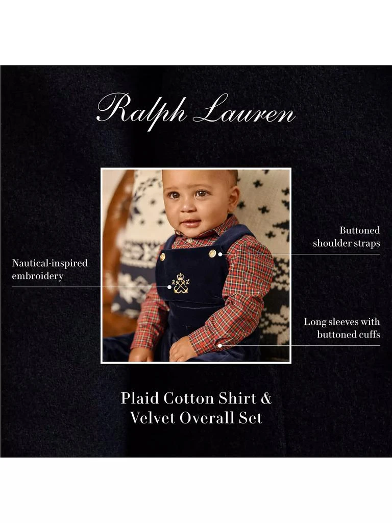 Ralph Lauren Baby Boy's 2-Piece Shirt Bodysuit & Velvet Overalls Set 4
