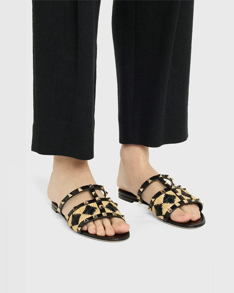 Valentino Rockstud Raffia Flat Slide Sandals 2