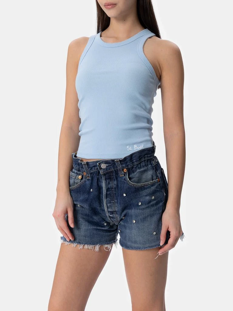 Mc2 Saint Barth Woman Rib-knit Light Blue Cotton Tank Top Ada 1