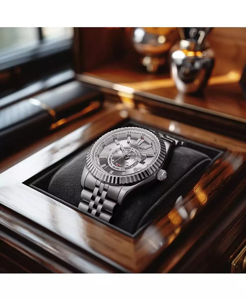 Stuhrling Datemaster II Men s Swiss Automatic 42mm Stainless Steel Watch, Silver Dial, Fluted Bezel, Day & Date, 100M Water Resistant 2