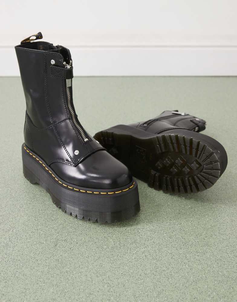 Shop Dr Martens Jetta hi max zip boots in black leather on Sale at