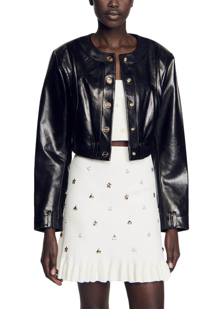 【海外限定】Sandroレザージャケット☆High-neck oversized leat Sandro Leather jacket - Jackets - Free Shipping - BeyondStyle