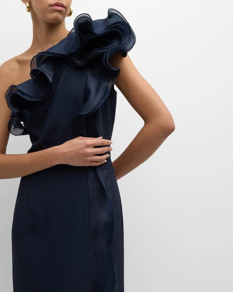 Teri Jon One-Shoulder Ruffle Column Gown 6