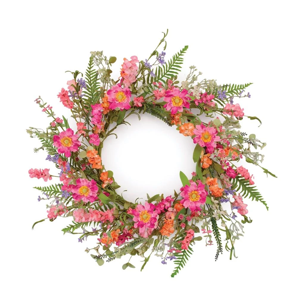 Melrose International Mixed Floral and Foliage Wreath 20"D - Pink, Green