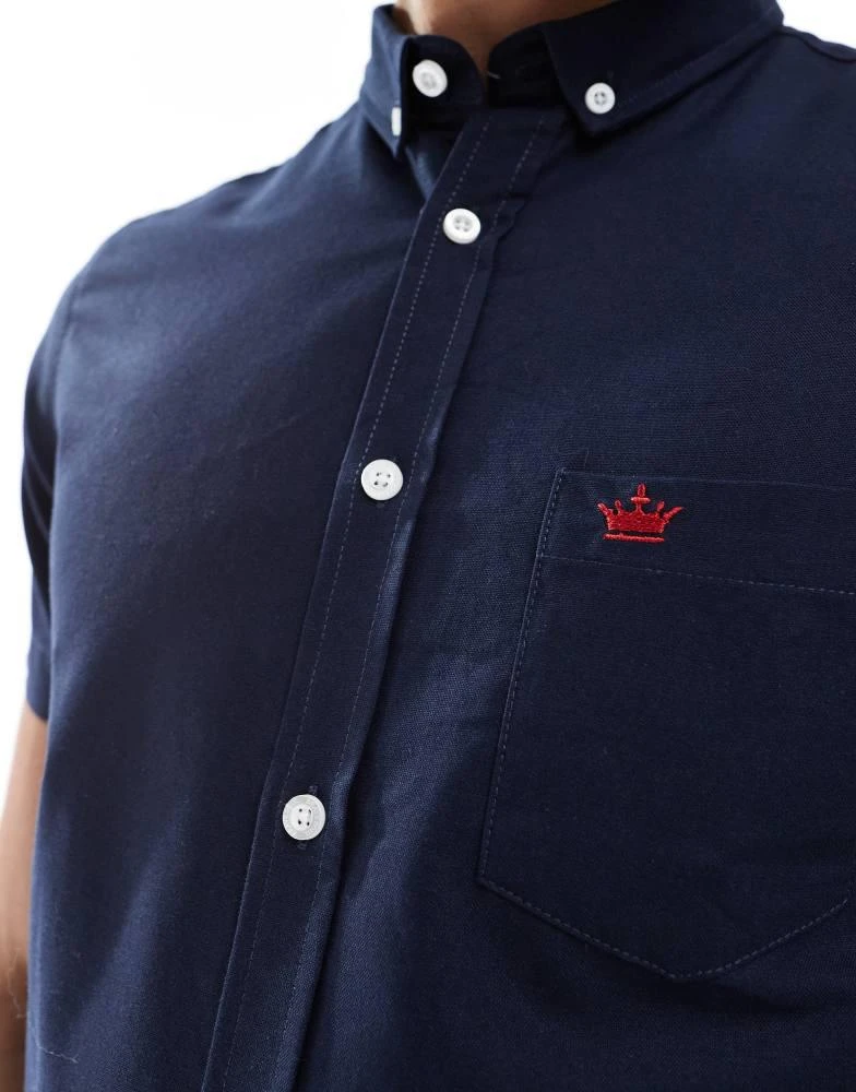 Brave Soul Brave Soul Cotton oxford short sleeve shirt in navy 3
