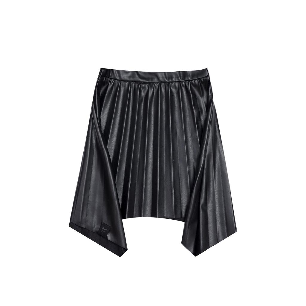 Omamimini Girls Faux Leather Hi-Low Pleated Skirt