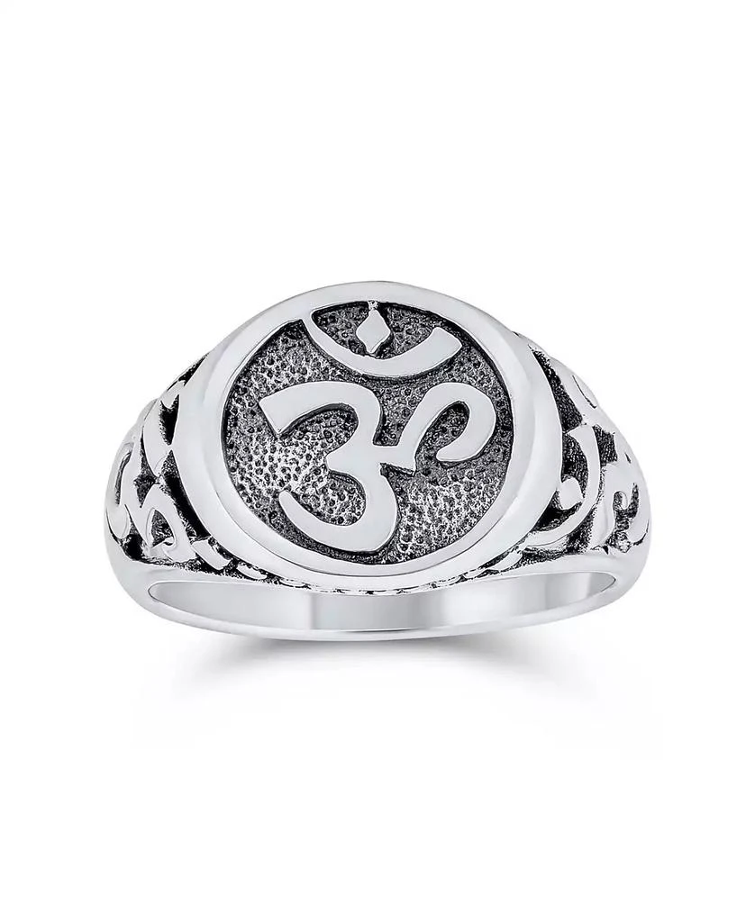 Bling Jewelry Inspirational Om Signet Ring With Devanagari Script Oxidized .925 Sterling Silver