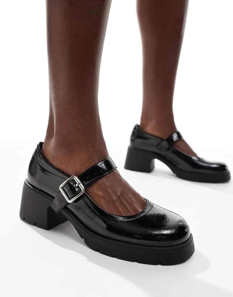 ASOS ASOS DESIGN Wide Fit Saxton chunky mary jane heeled shoes in black patent 1