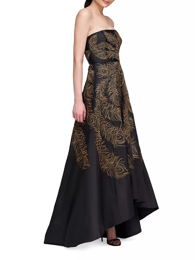 Theia Erica Feather-Embroidered Strapless Gown 4