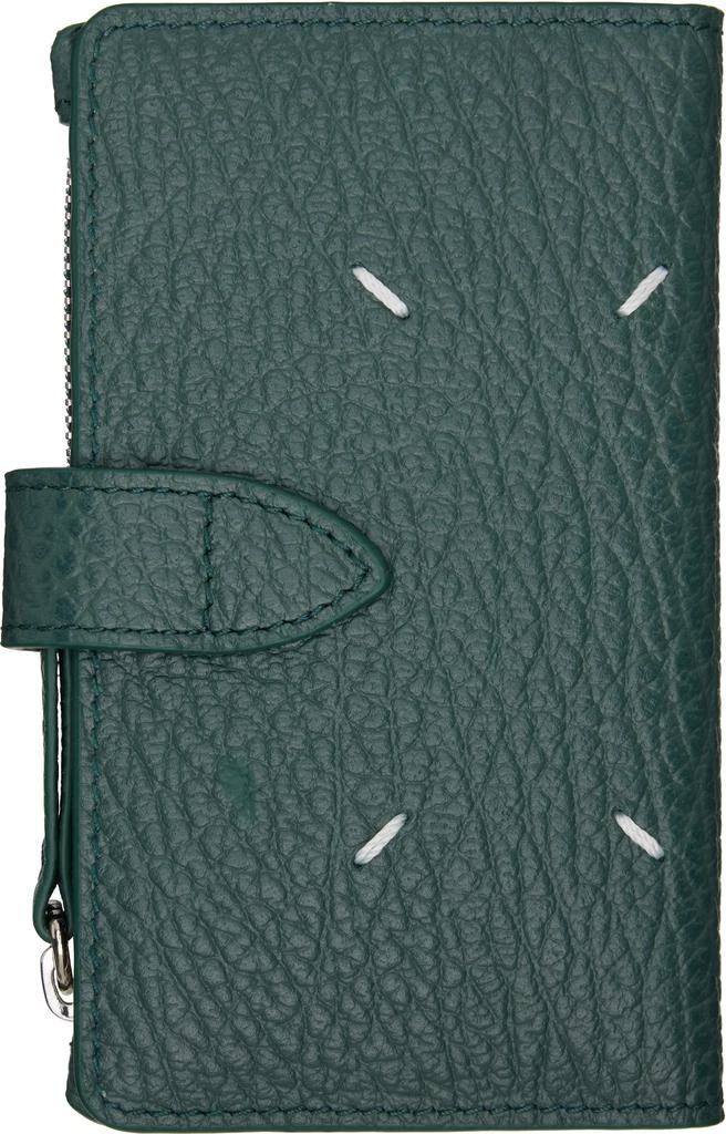 MAISON MARGIELA Green Four Stitches Zip Card Holder 2