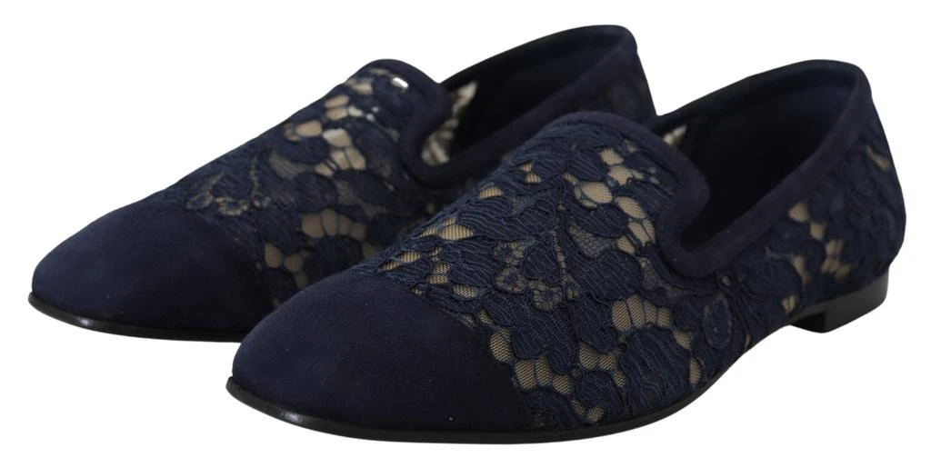 Dolce & Gabbana Dolce & Gabbana Blue Floral Lace Slip Ons Loafers Flats Shoes 2