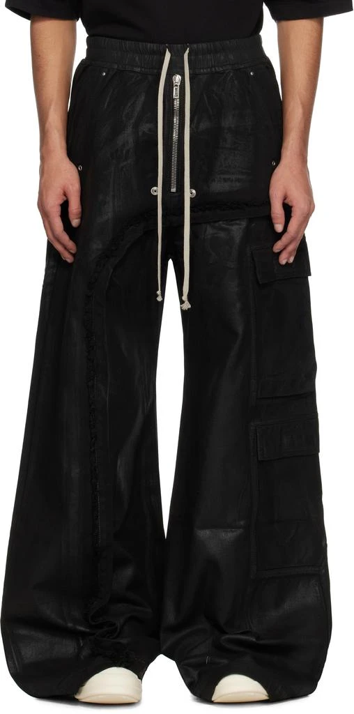 Rick Owens Black Hollywood Imbalanced Double Cargo Jumbo Belas Denim Cargo Pants 1