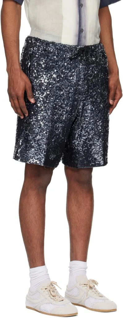 Dries Van Noten Navy Sequinned Shorts 2