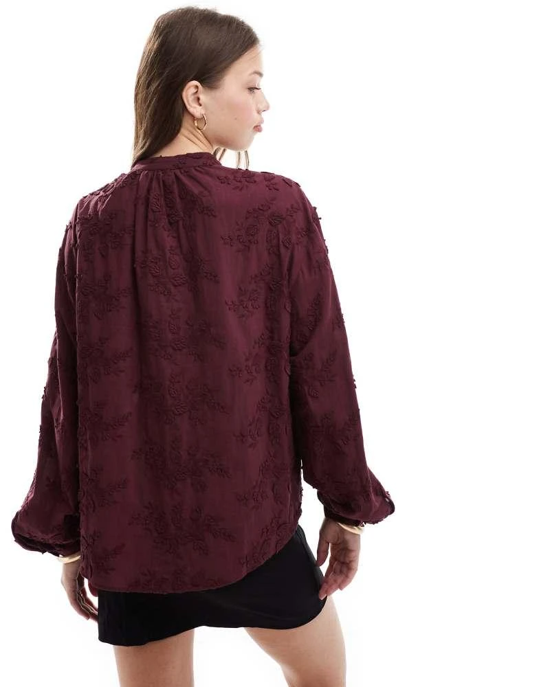 & Other Stories & Other Stories floral embroidered blouse in burgundy 3