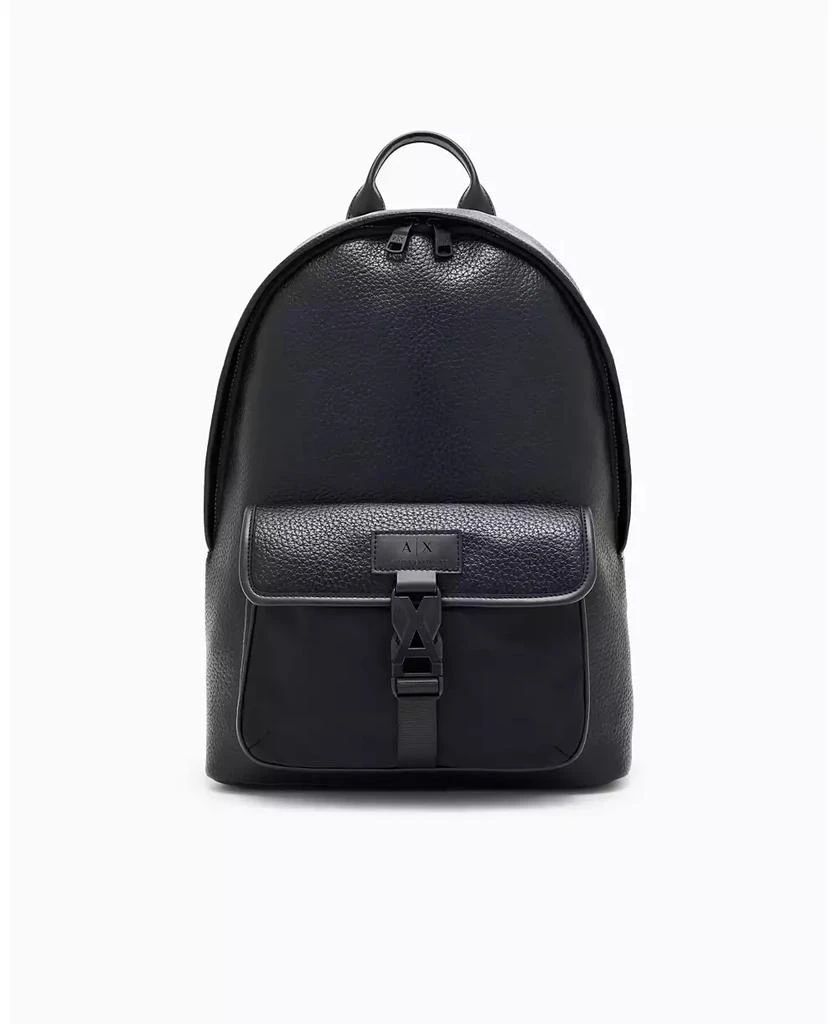 Armani Exchange Men
s Pebbled Faux-Leather Buckle Backpack