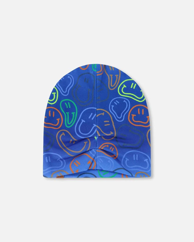 Deux par Deux Stretch Jersey Beanie Blue Printed Smileys 4