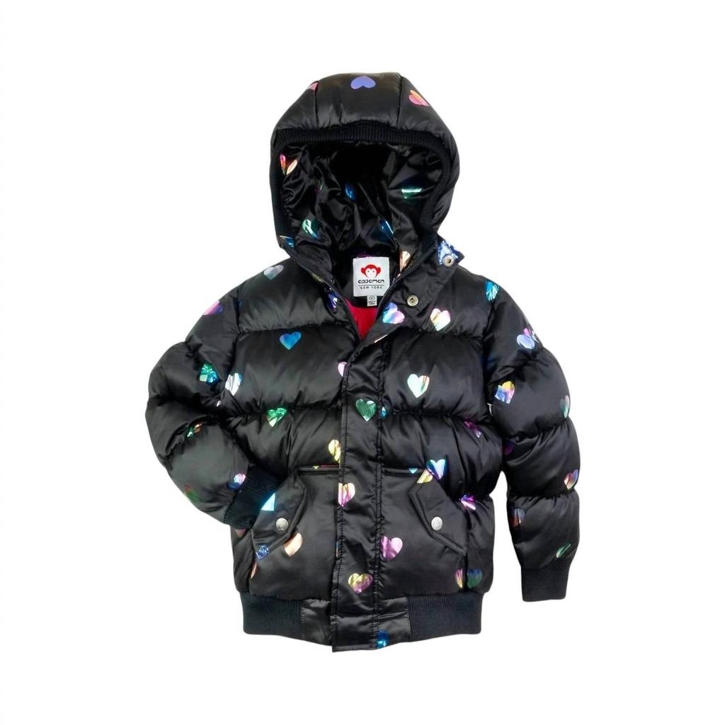 Appaman Girl's Rainbow Hearts Puffy Coat In Black