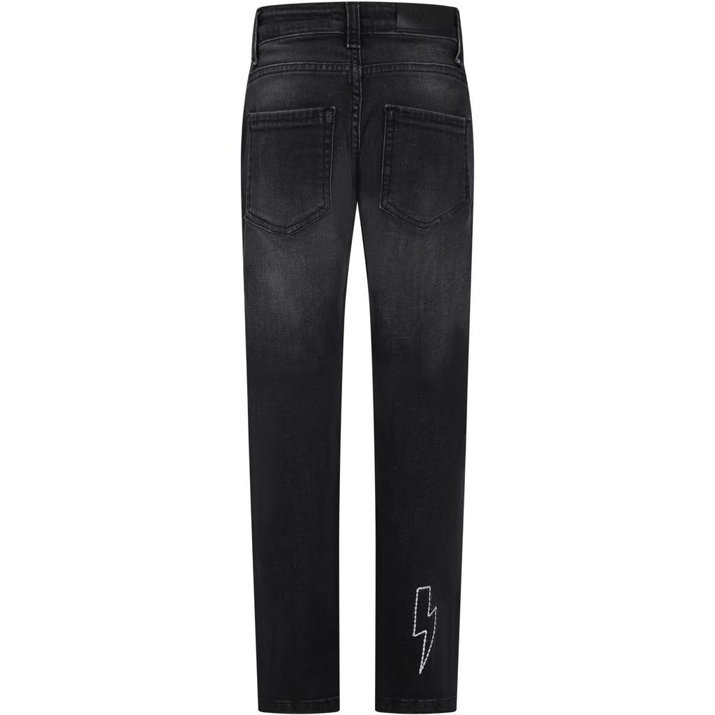 Neil Barrett Black Jeans For Boy With Logo