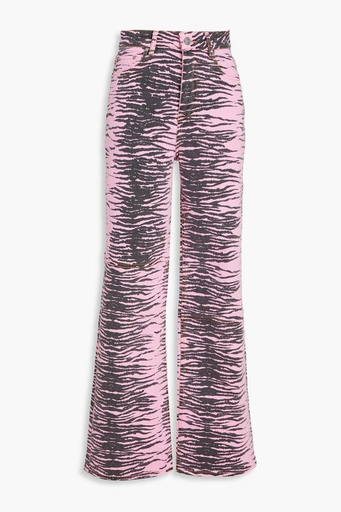 Ganni Tiger-print high-rise wide-leg jeans 1