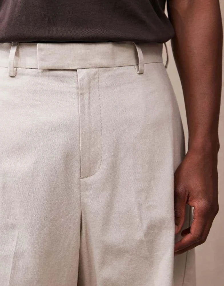 ASOS ASOS DESIGN smart linen blend bermuda shorts in stone 4