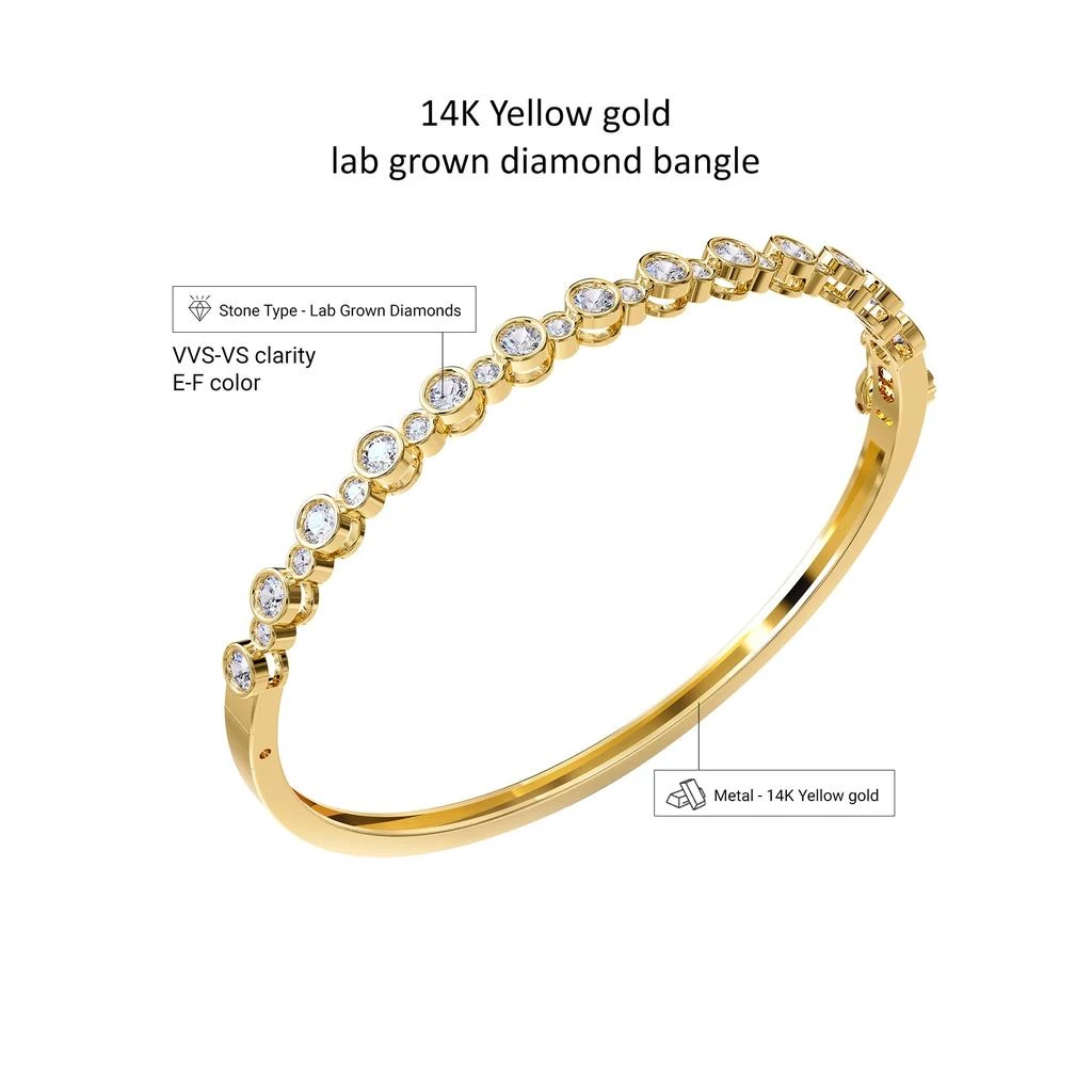 Diamond2Deal 14k Yellow Gold 2 Carat Round Lab Grown Diamond Bangle Bracelet 7" 2