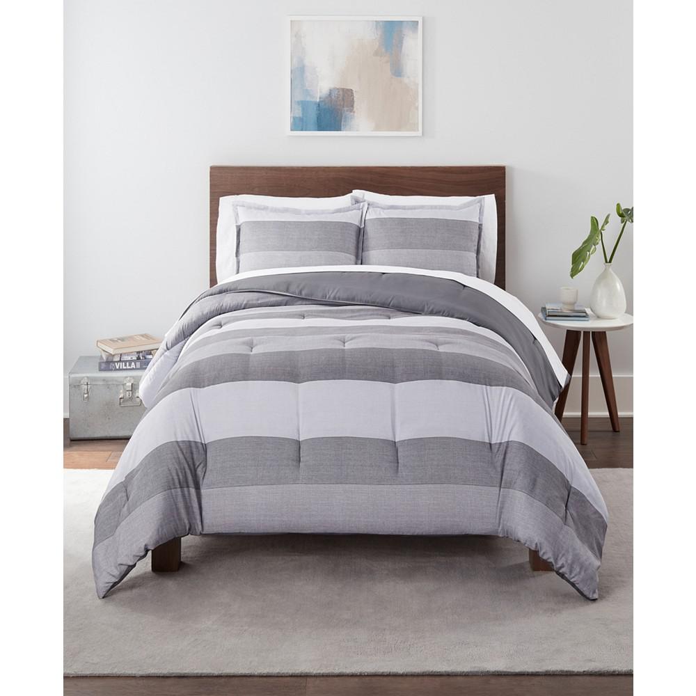 Serta Simply Clean Billy Textured Stripe Microbial-Resistant 3-Piece Comforter Set