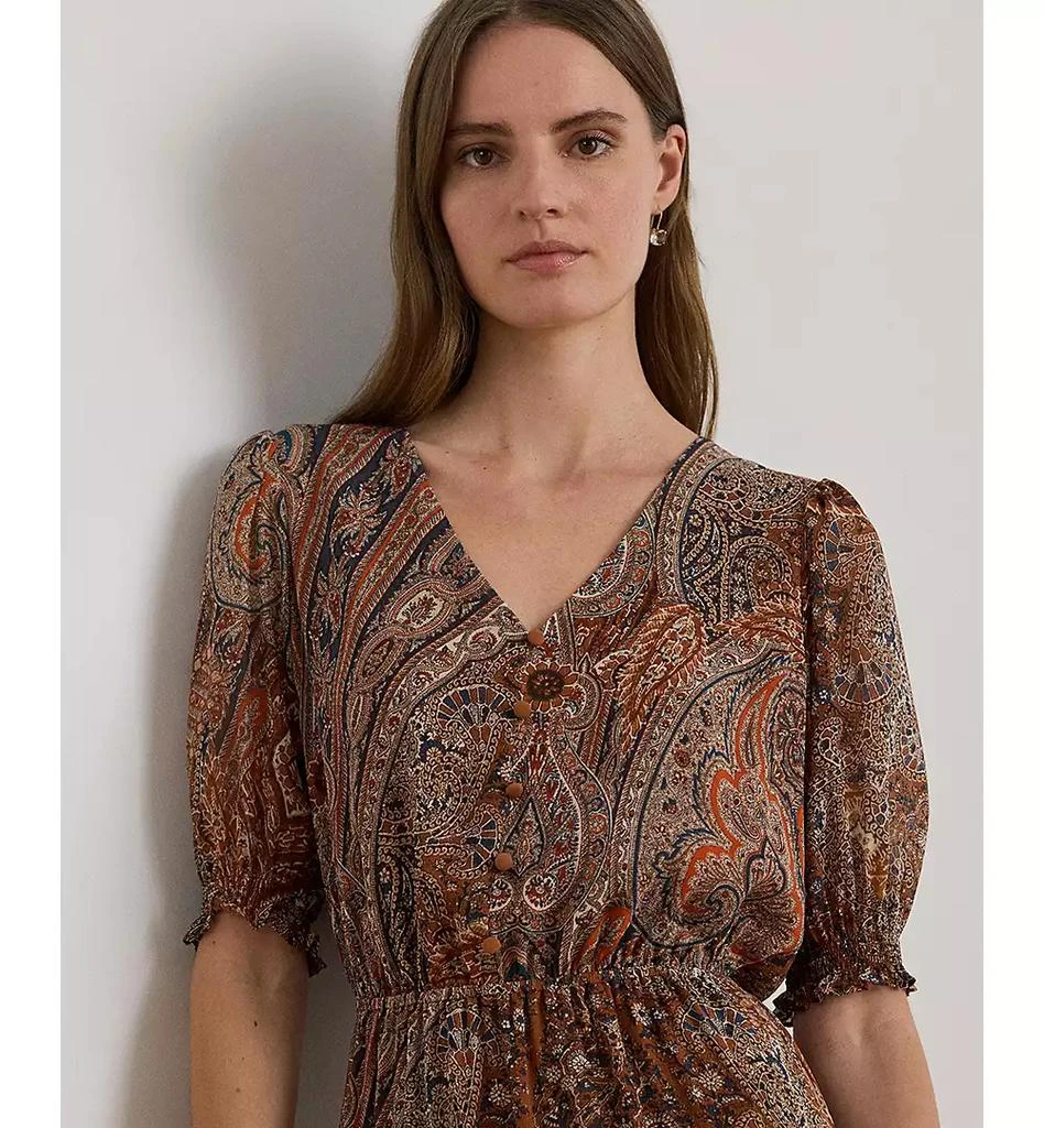 Ralph Lauren Women
s Paisley Belted Crinkle Puffed Sleeve Georgette Dress 2