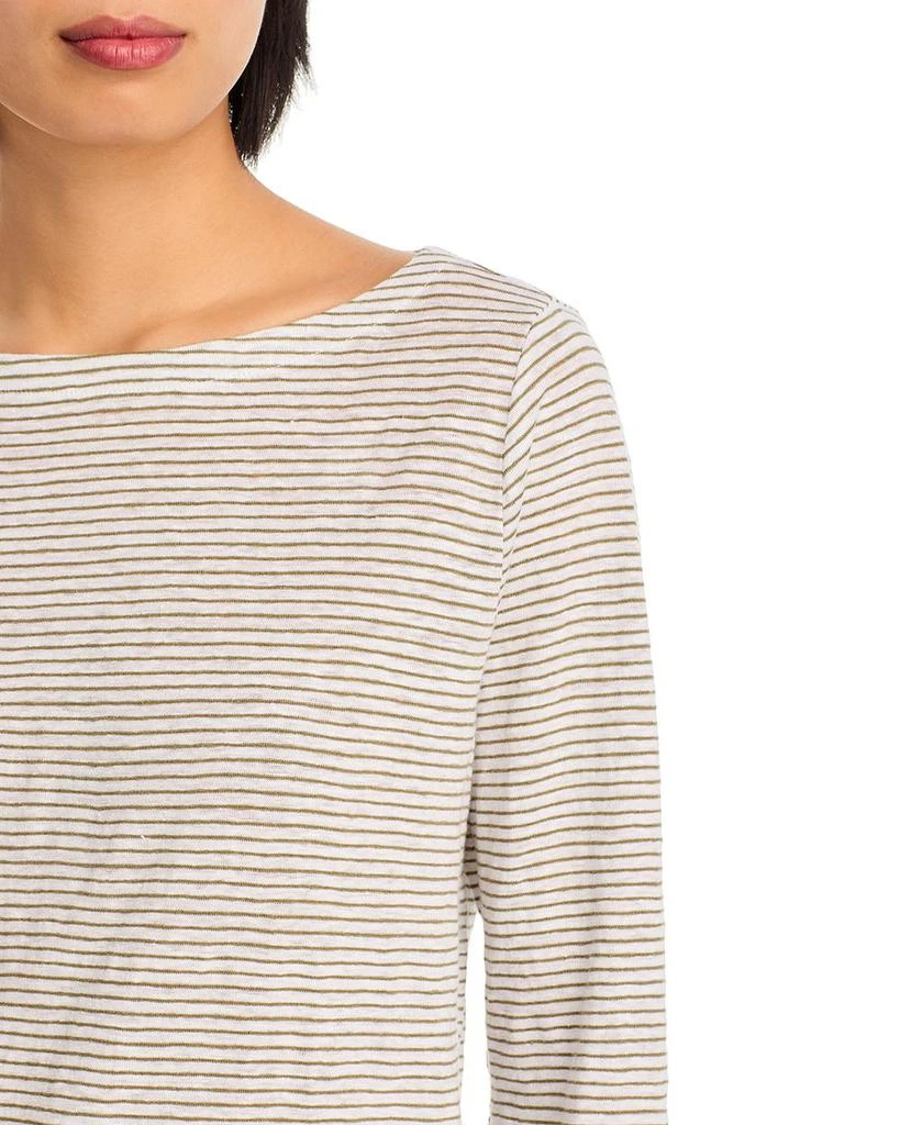 Eileen Fisher Striped Linen Jersey Three Quarter Sleeve Tee 4