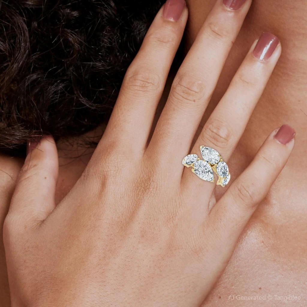 Pompeii3 7.10Ct Pear 
Oval Shape Bypass Ring Gold Lab Grown 3