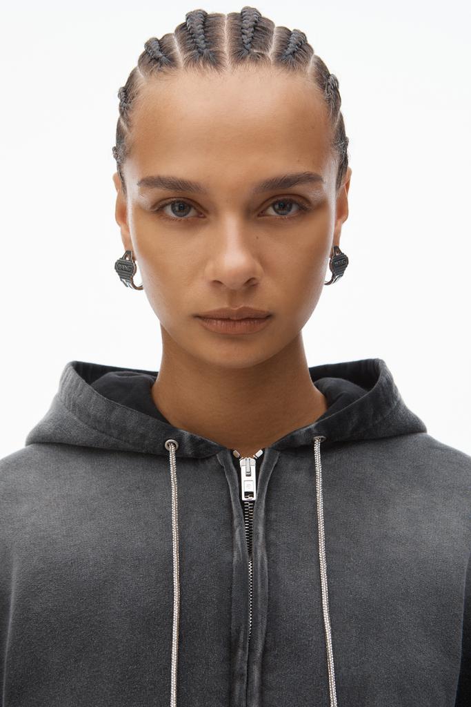 alexanderwang ホットフィックス　テリー　ジップフーディー　グレー Crystal Zip-Up Hoodie in SIDEWALK | alexanderwang®