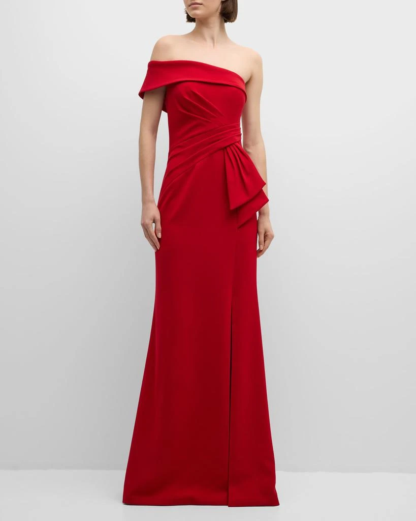 Teri Jon Pleated Off-Shoulder Stretch Crepe Gown 3