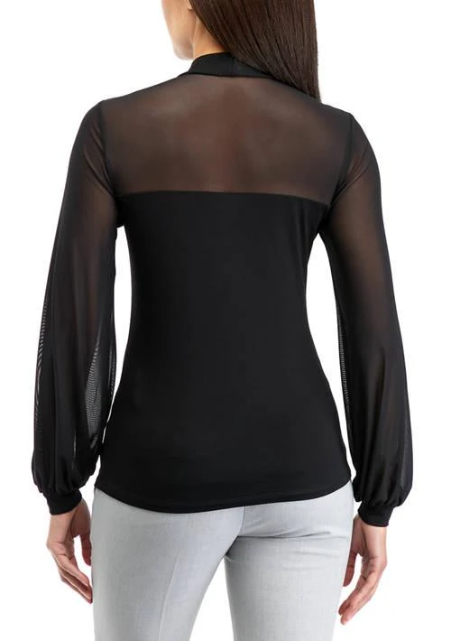 THE LIMITED Limited Womens Mesh Sleeve Tie Neck Top 2