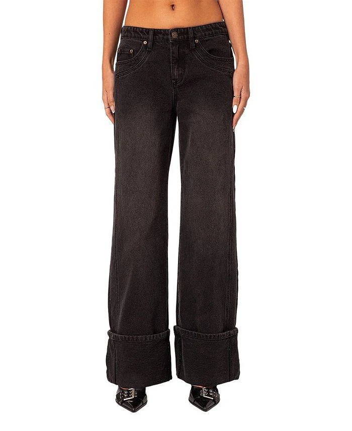 Edikted Vesper Cuffed Low Rise Jeans in Black 1