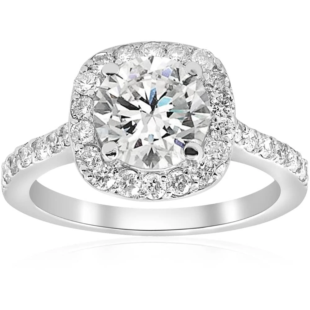 Pompeii3 Certified 2Ct Cushion Halo Diamond Engagement Ring Accent White Gold Lab Grown